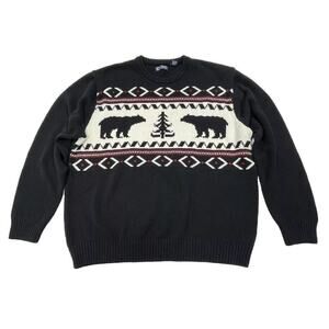 Chaps Ralph Lauren Black/White 100% Cotton Pull Over Sweater Nordic Lodge